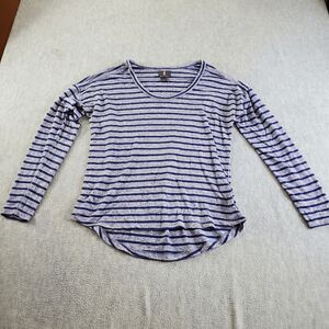 Buffalo Shirt Women Medium Gray Blue Stripe Stretch Long Sleeve Pullover Tee